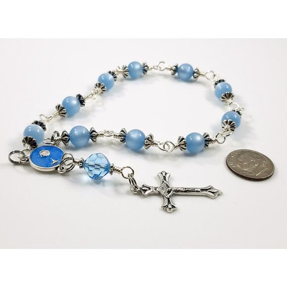 Holy Communion Chalice Blue Rosary, One Decade Rosary, Unbreakable Wire Wrapped - Picture 7 of 10